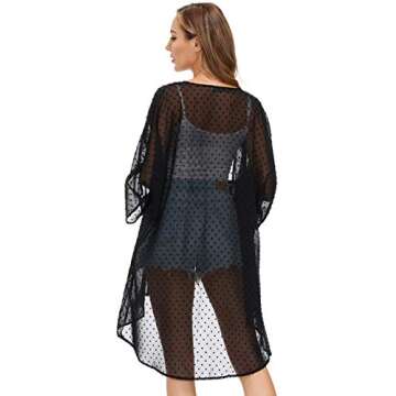 Kate Kasin Puff Sleeve Pom Pom Beach Cover Up Cardigan