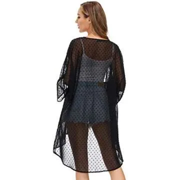 Kate Kasin Puff Sleeve Pom Pom Beach Cover Up Cardigan