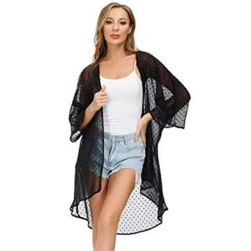 Kate Kasin Puff Sleeve Pom Pom Beach Cover Up Cardigan