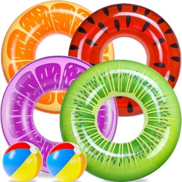FindUWill 6 Pack Pool Floats - Fruit-Themed Swim Tubes & Beach Balls