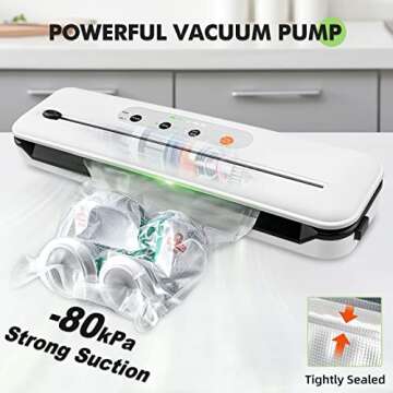 Toprime Vacuum Sealer Machine VS6611, 80Kpa Powerful Food Sealer Built-in Cutter with Sealing Bag an...