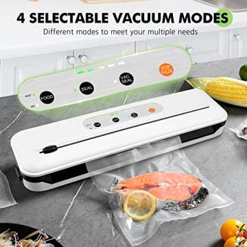 Toprime Vacuum Sealer Machine VS6611, 80Kpa Powerful Food Sealer Built-in Cutter with Sealing Bag and Hose, Vacuum Air Sealing System for Seal a Meal and Sous Vide, White