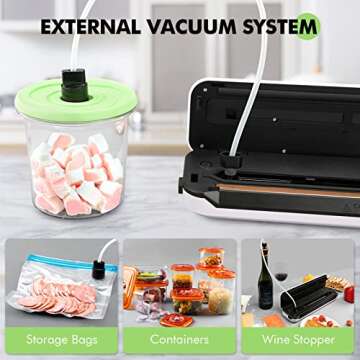 Toprime Vacuum Sealer Machine VS6611, 80Kpa Powerful Food Sealer Built-in Cutter with Sealing Bag and Hose, Vacuum Air Sealing System for Seal a Meal and Sous Vide, White