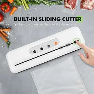 Toprime Vacuum Sealer Machine VS6611, 80Kpa Powerful Food Sealer Built-in Cutter with Sealing Bag and Hose, Vacuum Air Sealing System for Seal a Meal and Sous Vide, White