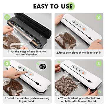 Toprime Vacuum Sealer Machine VS6611, 80Kpa Powerful Food Sealer Built-in Cutter with Sealing Bag and Hose, Vacuum Air Sealing System for Seal a Meal and Sous Vide, White