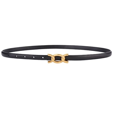 Stylish SPOMUNT Women's Leather Dress Belt in Gold Buckle