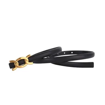 Stylish SPOMUNT Women's Leather Dress Belt in Gold Buckle