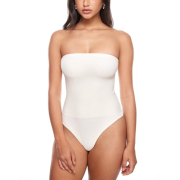 INLYRIC Women's Natrelax Sexy Strapless Bodysuit Tube Top in White and Apricot