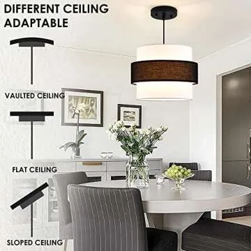 GO&SO Three Layers Black and White Handmade Fabric Pendant Light with 1m Wire Shade Suitable for Pendant Lamp Floor Lamp Suitable for Kitchen Island, Room, Porch... GS5-13-BL