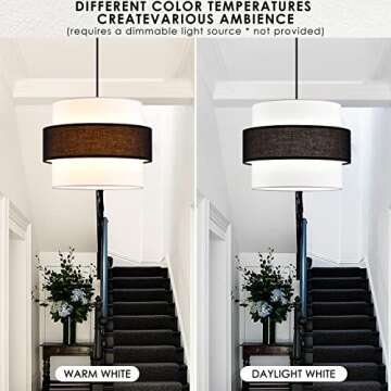 GO&SO Three Layers Black and White Handmade Fabric Pendant Light with 1m Wire Shade Suitable for Pendant Lamp Floor Lamp Suitable for Kitchen Island, Room, Porch... GS5-13-BL