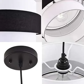 GO&SO Three Layers Black and White Handmade Fabric Pendant Light with 1m Wire Shade Suitable for Pendant Lamp Floor Lamp Suitable for Kitchen Island, Room, Porch... GS5-13-BL