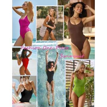 ZAFUL Women's Scoop Neck One-Piece Lace Up Swimsuit