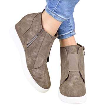 softome Women's Wedge Heel Suede High Top Sneakers Side Zipper Platform Breathable Ankle Boots