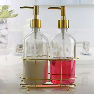 Circleware Duo Dispenser Accent Bottle Pumps in Metal Caddy Set of 2, Bathroom Accessories Home Deco...