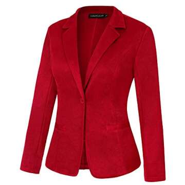 MINTLIMIT Blazers for Women Casual Long Sleeve Button Stretchy Front Work Office Blazers Jacket with Pockets (Red - Size Large)