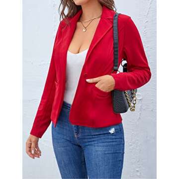 MINTLIMIT Blazers for Women Casual Long Sleeve Button Stretchy Front Work Office Blazers Jacket with Pockets (Red - Size Large)