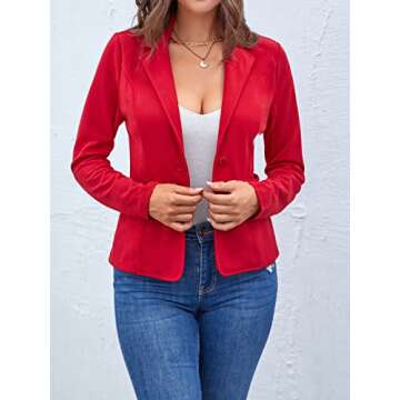 MINTLIMIT Blazers for Women Casual Long Sleeve Button Stretchy Front Work Office Blazers Jacket with Pockets (Red - Size Large)