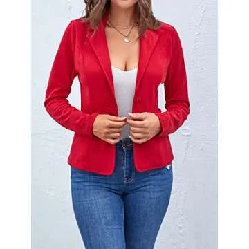 MINTLIMIT Blazers for Women Casual Long Sleeve Button Stretchy Front Work Office Blazers Jacket with Pockets (Red - Size Large)