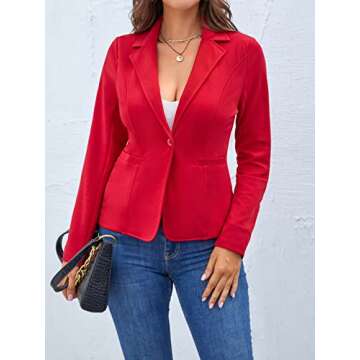 MINTLIMIT Blazers for Women Casual Long Sleeve Button Stretchy Front Work Office Blazers Jacket with Pockets (Red - Size Large)