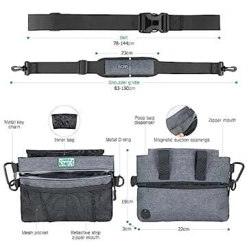 ORIA Dog Treat Training Pouch, Pet Out Training Belt Bag, Dog Food Bag with Removable Inner Pocket, Built-in Poop Bag Dispenser, Dog Training Bag, Gray