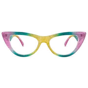 Voogueme Rainbow Cat Eye Frame Blue Light Blocking Glasses for Women Anti UV Eyestrain Eyewear Unicorn OP928770-01