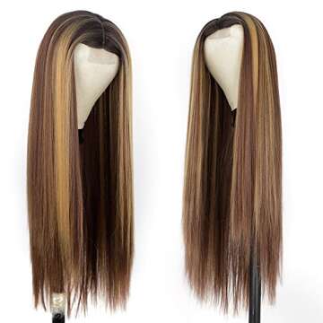 AISI HAIR Highlights Omber Blonde Wig for Women Synthetic Long Straight Hair Mixed Blonde Synthetic ...