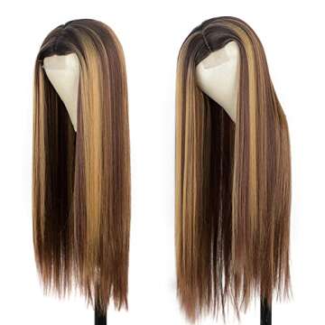 AISI HAIR Highlights Omber Blonde Wig for Women Synthetic Long Straight Hair Mixed Blonde Synthetic Hair Full Wig for Daily Use