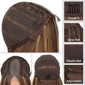 AISI HAIR Highlights Omber Blonde Wig for Women Synthetic Long Straight Hair Mixed Blonde Synthetic Hair Full Wig for Daily Use