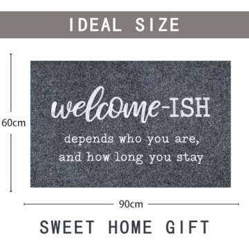 JJUUYOU Large Welcome Mat for Front Door Outside Patio Mats Funny Welcome-ish Gray Doormat Non Slip Rubber Backing Entryway Low Profile Mats for Entry Shoe Mats 24"x36"