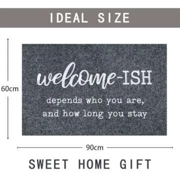 JJUUYOU Large Welcome Mat for Front Door Outside Patio Mats Funny Welcome-ish Gray Doormat Non Slip Rubber Backing Entryway Low Profile Mats for Entry Shoe Mats 24"x36"