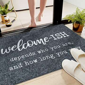 JJUUYOU Large Welcome Mat for Front Door Outside Patio Mats Funny Welcome-ish Gray Doormat Non Slip Rubber Backing Entryway Low Profile Mats for Entry Shoe Mats 24"x36"