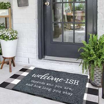 JJUUYOU Large Welcome Mat for Front Door Outside Patio Mats Funny Welcome-ish Gray Doormat Non Slip Rubber Backing Entryway Low Profile Mats for Entry Shoe Mats 24"x36"