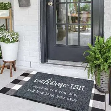 JJUUYOU Large Welcome Mat for Front Door Outside Patio Mats Funny Welcome-ish Gray Doormat Non Slip Rubber Backing Entryway Low Profile Mats for Entry Shoe Mats 24"x36"