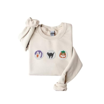 Home Gourme Halloween Cookies Boo Embroidered Sweatshirt, Spooky Season Crewneck Sweatshirt, Ghost a...