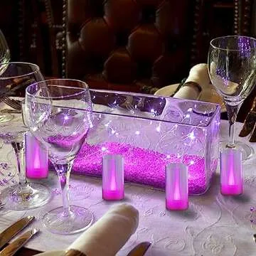 LANKER Flameless Candles, Battery Operated LED Pillar Candles, D1.5 x H3 inch, Romantic Steady Pink Long Flame-Effect Light, Set of 12 (Pink)