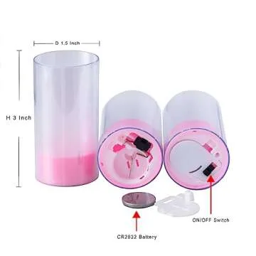 LANKER Flameless Candles, Battery Operated LED Pillar Candles, D1.5 x H3 inch, Romantic Steady Pink Long Flame-Effect Light, Set of 12 (Pink)