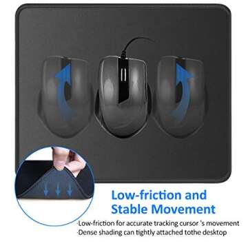 JIKIOU Mouse Pad with Non-Slip Rubber Base, Premium-Textured & Washable Computer Mousepad with Stitched Edges, Mouse Pads for Computers, Laptop, Gaming, Office & Home, 8.3 x 10.2 in, Black