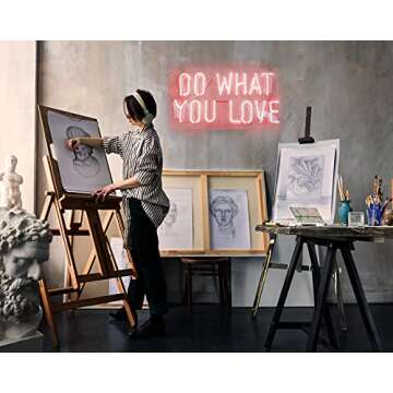 Neon Signs Pink Do What You Love Neon Lights, Neon Light Sign Real Neon Lamp, Wall Sign Art Decorative Signs Lights, Neon Words for Home Christmas Room Decor Bar for Party Holiday Decoration Signs