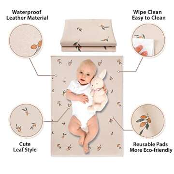 Vegan Leather Baby Changing Mat - Wipeable Portable Changing Pad, Foldable Travel Changing Mat for B...