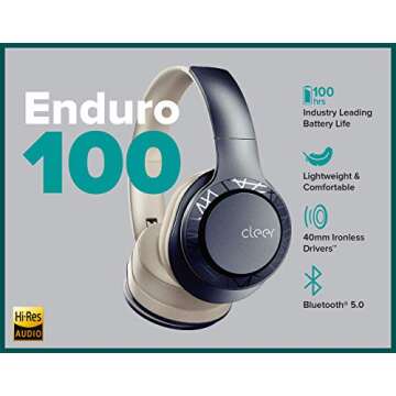 Cleer Enduro 100 Bluetooth Headphones, 40mm Ironless Driver, Deep Bass Over The Ear Headphones, 100H...