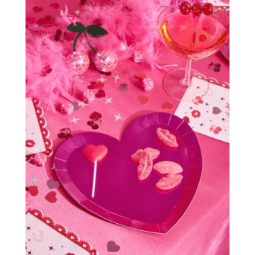 xo, Fetti Hot Pink Foil Heart Plates - 25 Pack for Any Celebration
