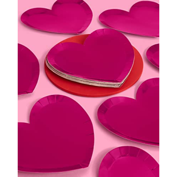 xo, Fetti Hot Pink Foil Heart Plates - 25 Pack for Any Celebration