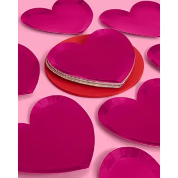 xo, Fetti Hot Pink Foil Heart Plates - 25 Pack for Any Celebration