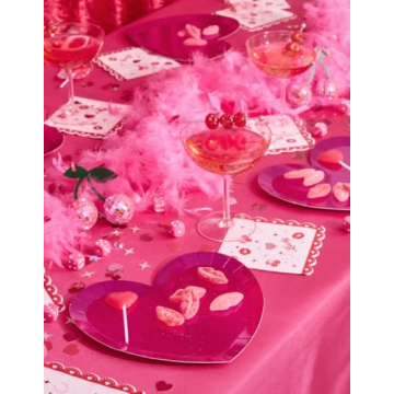 xo, Fetti Hot Pink Foil Heart Plates - 25 Pack for Any Celebration