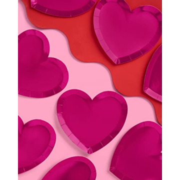 xo, Fetti Hot Pink Foil Heart Plates - 25 Pack for Any Celebration