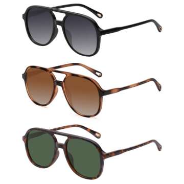 YDAOWKN Retro Square Aviator Sunglasses for Womens Mens Vintage 70s Double Bridge Sun Glasses