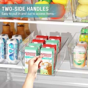 SPACEKEEPER Storage Organizer Bins 6 Pack Clear Pantry Organization and Storage Containers with Removable Dividers, Plastic Stackable Storage Bins for Cabinet, Kitchen, Fridge, Countertops