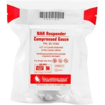 North American Rescue Individual Aid Kit NAR Compact First Aid with Compressed Gauze, Petrolatum Gauze, ETD, Gloves, Surgical Tape (85-0404)