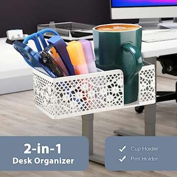 Aurynns Desk Organizer Clip on Desk Cup Holder Pencil Holder for Desk Storage Beverages Phone Holder...