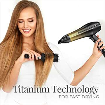 Remington D5951 Ultimate Frizz Control Hair Dryer with Ionic and Ceramic Technology, Black & Gold Glitter